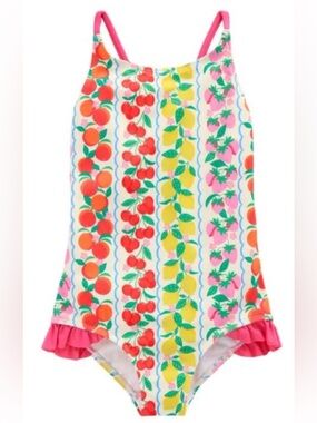 Mini Boden girls Crisscross Strap One-piece Swimsuit In Rainbow fruit size 5-6